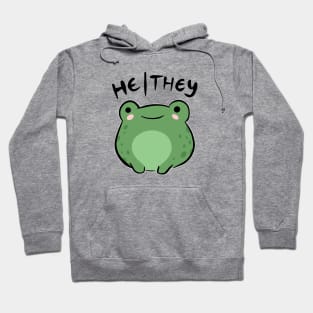 He/They Pronouns: Froggy's Leaping Celebration - An Adorable Nonbinary Aesthetic for Enby, LGBTQ, Demigirl, Demiboy Hoodie